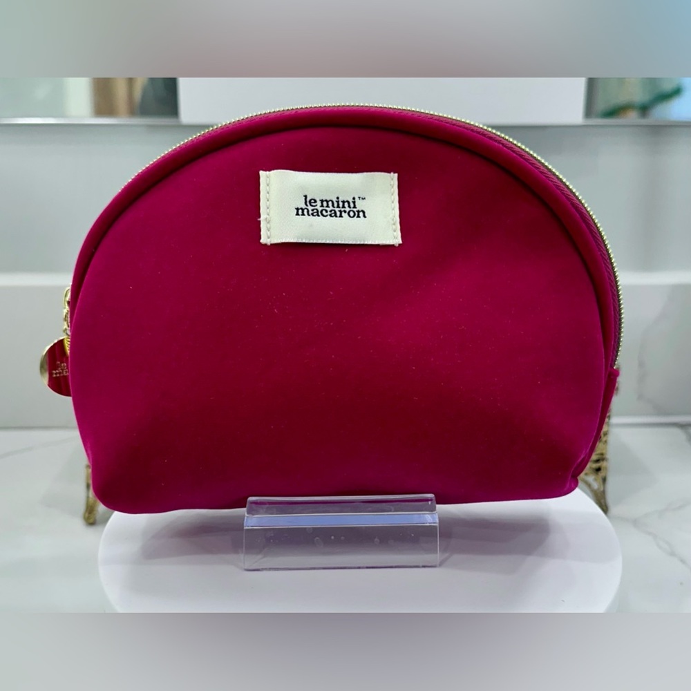 Le Mini Macaron Magenta Velour Makeup/Cosmetics Bag - EUC